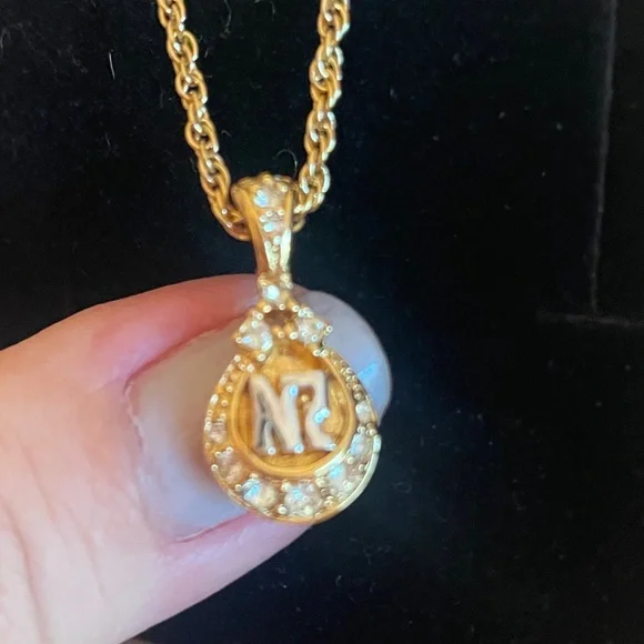 Nina Ricci Gold Plated Two Tone Pendant Necklace with Rhinestones - Picture 2 of 10